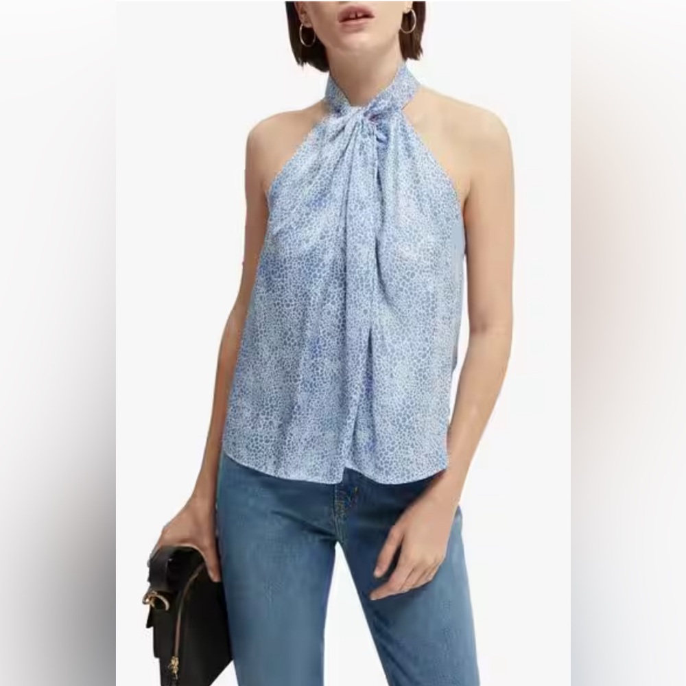 Scotch & Soda Sunseekers Knotted Collar Pastel Blue White Flowy Halter Top Sz XS